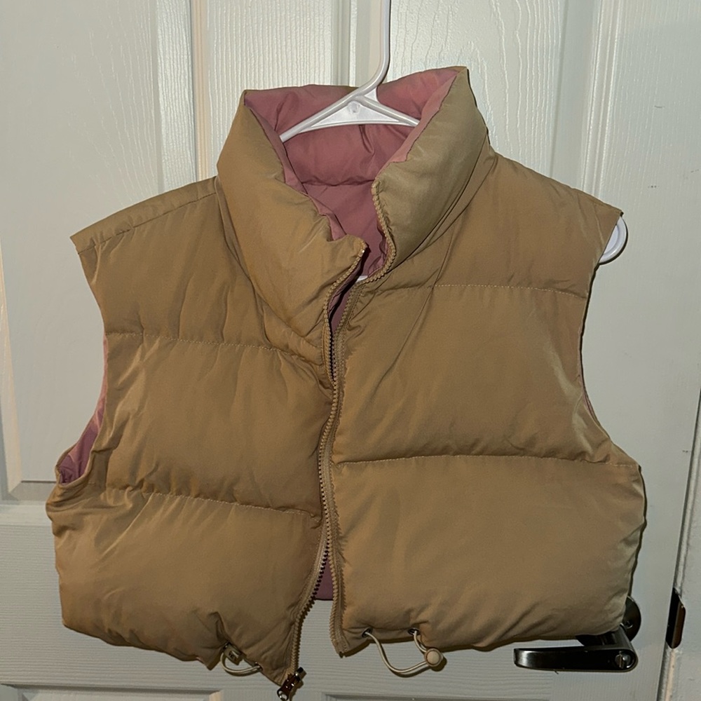 Shein Tan Cropped Puffer Vest